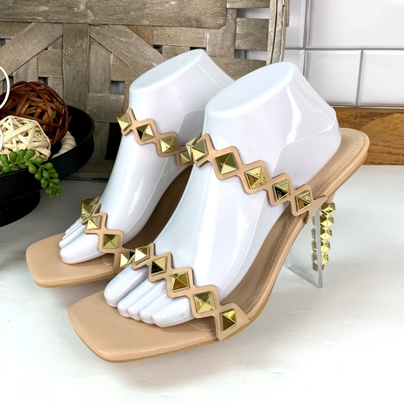 Cape Robbin Zinc Spiked Square Toe Nude High Heels - Picture 2 of 13